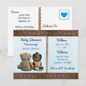 エスニックリルカウボーイ男の赤ちゃんとテディベアベビーInv インビテーションポストカード (正面/裏面)