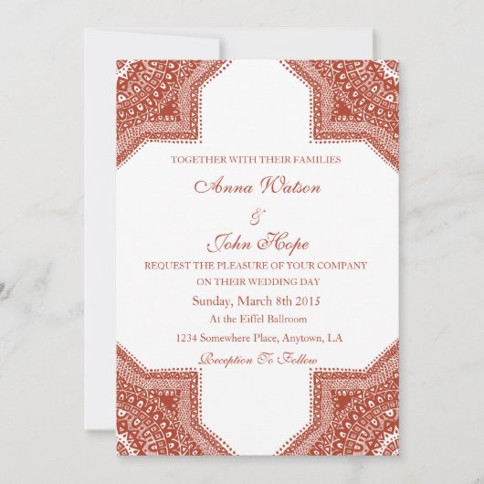 エスニックレッドモロッコ結婚式招待状 招待状 (正面)