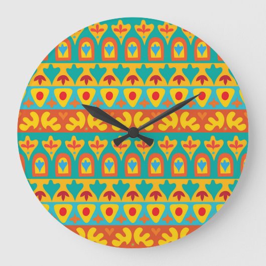 エスニックヴィンテージガーデンのシームレスな背景 ラージ壁時計 (正面)