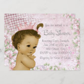 エスニックヴィンテージピンクベビーシャワー 招待状 (正面/裏面)