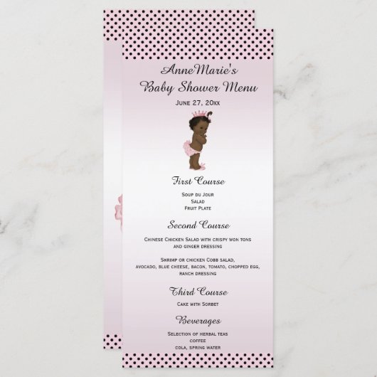 エスニックヴィンテージプリンセス水玉模様ベビーシャワーメニュー メニュー (正面/裏面)