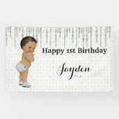 エスニックヴィンテージ男の赤ちゃんダイヤモンドシルバー 横断幕 (横)