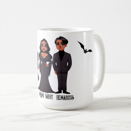 エスニック不気味ファミリーかわいいハロウィーン コーヒーマグカップ (正面右)