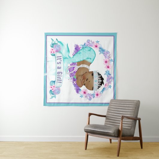 エスニック人魚ベイビーシャワーバックドロップバナー タペストリー (インサイチュ(横))