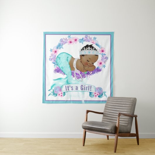 エスニック人魚ベイビーシャワーバックドロップバナー タペストリー (インサイチュ)