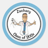 エスニック医師PAブルーおもしろい卒業式 ラウンドシール (正面)