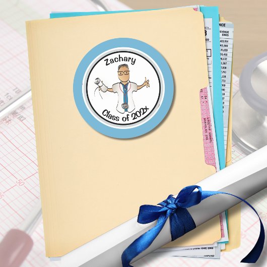 エスニック医師PAブルーおもしろい卒業式 ラウンドシール