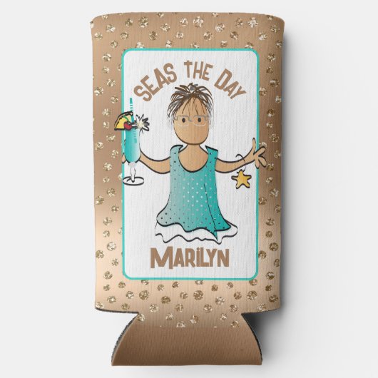 エスニック女性漫画おもしろいことわざクルーズブルー スリム缶クーラー (裏面)