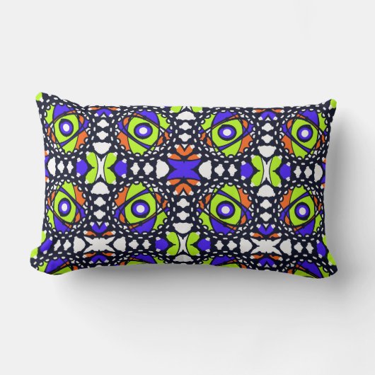エスニック宇宙オービット万華鏡のように千変万化するパターンJオレンジグリーン ランバークッション (正面)
