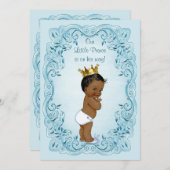 エスニック小さなプリンスブルー葉プリンスベビーシャワー 招待状 (正面/裏面)