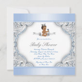 エスニック少年ベビーブルーシルバープリンスベビーシャワー 招待状 (裏面)