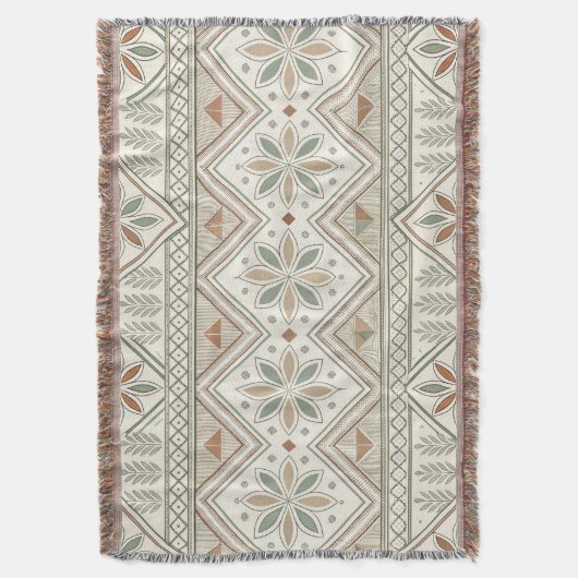 エスニック幾何学フローラ部族シームレスパターン スローブランケット (正面縦)