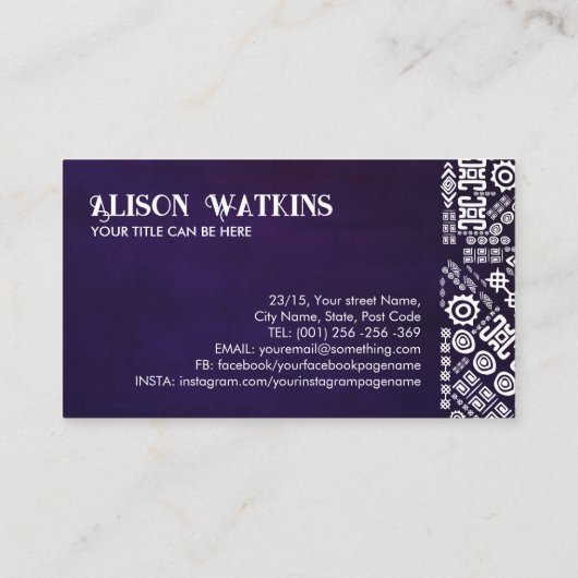 エスニック模様オーナメントホワイトon violet 名刺 (裏面)