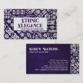エスニック模様オーナメントホワイトon violet 名刺 (正面/裏面)