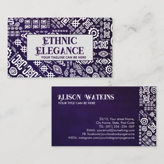 エスニック模様オーナメントホワイトon violet 名刺 (正面/裏面)