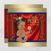 エスニック王室のブルー金ゴールドプリンスベビーシャワー 招待状 (正面/裏面)