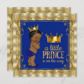 エスニック王室のブルー金ゴールドプリンス王室のベビーシャワー 招待状 (正面/裏面)