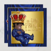 エスニック王室のプリンスブルークラウンベビーシャワー 招待状 (正面/裏面)