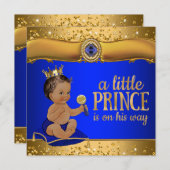 エスニック王室のプリンスブルー金ゴールドプリンスベビーシャワー 招待状 (正面/裏面)