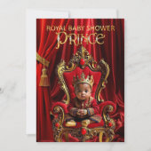 エスニック王室のプリンスベビーシャワー赤金ゴールド椅子 招待状 (正面)