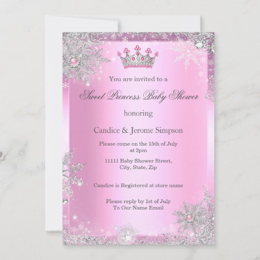 エスニック甘いプリンセスベビーシャワーワンダーランドピンク 招待状 (裏面)