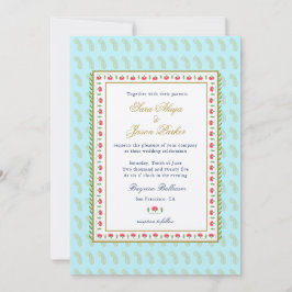 エスニック縁どフラワーアクアインディアン結婚ズ 招待状