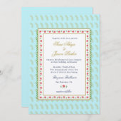 エスニック縁どフラワーアクアインディアン結婚ズ 招待状 (正面/裏面)