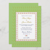 エスニック縁どフラワーミントグリーンインディアン結婚ズ 招待状 (正面/裏面)