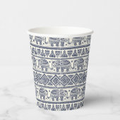 エスニック象の青いパターン 紙コップ (右)