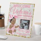 エスニック赤ちゃん女の子ピンク写真ベビーシャワーへようこそ 台座サイン (インサイチュ)