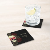 エスニック赤フローラダークゴシックスカルハロウェディング スクエアペーパーコースター (インサイチュ)