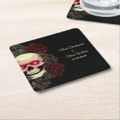 エスニック赤フローラダークゴシックスカルハロウェディング スクエアペーパーコースター (アングル)
