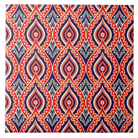 エスニック赤金ゴールド色インディアン花スタイル模様 タイル (正面)