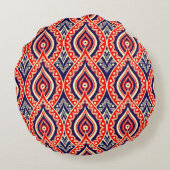 エスニック赤金ゴールド色インディアン花スタイル模様 ラウンドクッション (裏面)