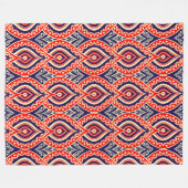 エスニック赤金ゴールド色インディアン花柄 フリースブランケット (正面(横))