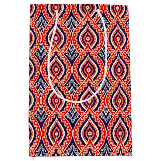 エスニック赤金ゴールド色インディアン花柄 ミディアムペーパーバッグ (正面)