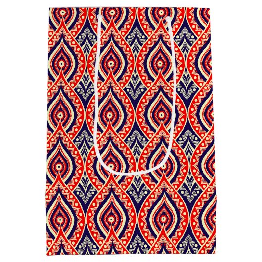 エスニック赤金ゴールド色インディアン花柄 ミディアムペーパーバッグ (裏面)