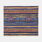 エスニック部族の水の色ダークパターン フリースブランケット (正面(横))