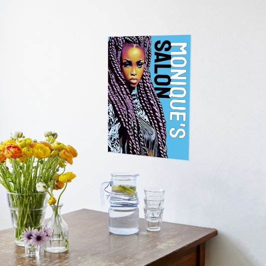 エスニック髪のサロンの壁の看板、長い三つ編み銀 箔ポスター (レイダウン (キッチン))