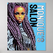 エスニック髪のサロンの壁の看板、長い三つ編み銀 箔ポスター (正面)