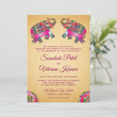 エスニック鮮やかピンクゾウインディアン結婚ズ 招待状 (スタンド正面)