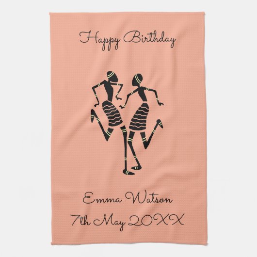 エスニック・アフリカ・アート・カーニバル・ダンス キッチンタオル (縦)