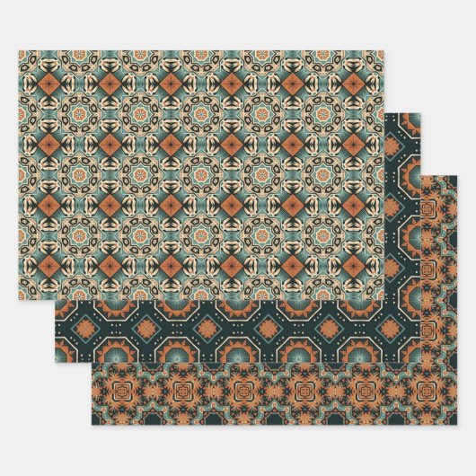 エスニック・アメリカン・ボホ・アート・パターン・セット3 ラッピングペーパーシート (セット)