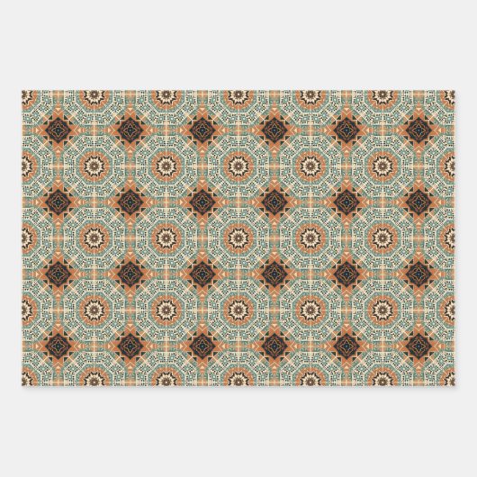 エスニック・アメリカン・ボホ・アート・パターン・セット5 ラッピングペーパーシート (正面)