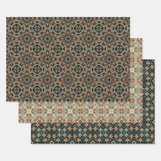 エスニック・アメリカン・ボホ・アート・パターン・セット6 ラッピングペーパーシート (セット)