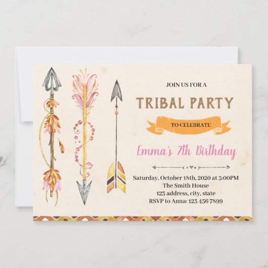エスニック·アローズの部族の誕生日招待状 招待状 (正面)