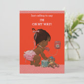 エスニック·ガールが電話で赤いピンクの山形のシャワーを浴びる 招待状 (スタンド正面)