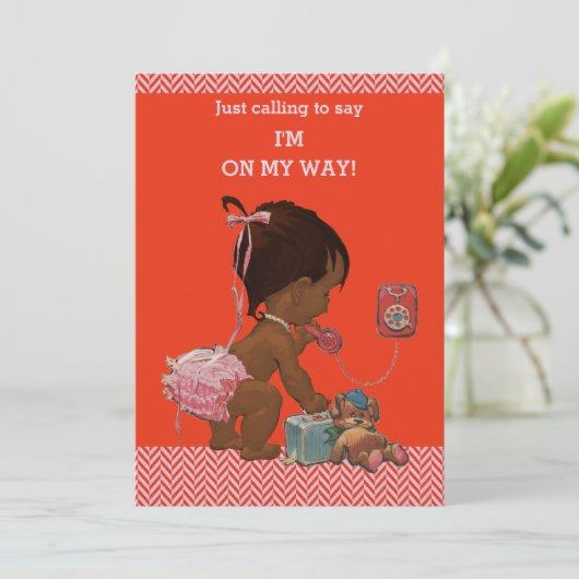 エスニック·ガールが電話で赤いピンクの山形のシャワーを浴びる 招待状 (スタンド正面)