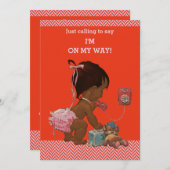 エスニック·ガールが電話で赤いピンクの山形のシャワーを浴びる 招待状 (正面/裏面)