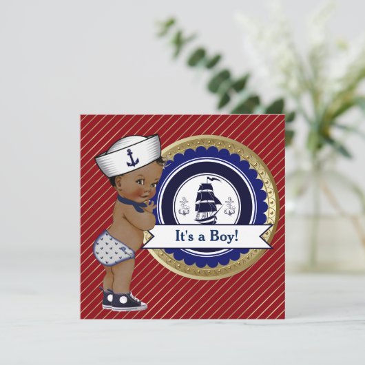 エスニック・セーラーボーイ航海の・ベビーシャワー 招待状 (スタンド正面)